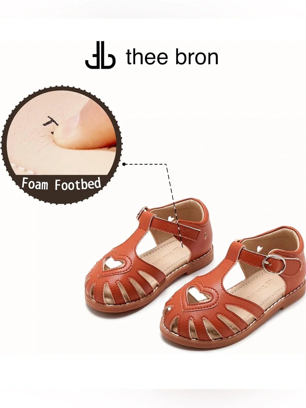 Girls Chestnut Heart Cutout Sandals with Secure Ankle Strap